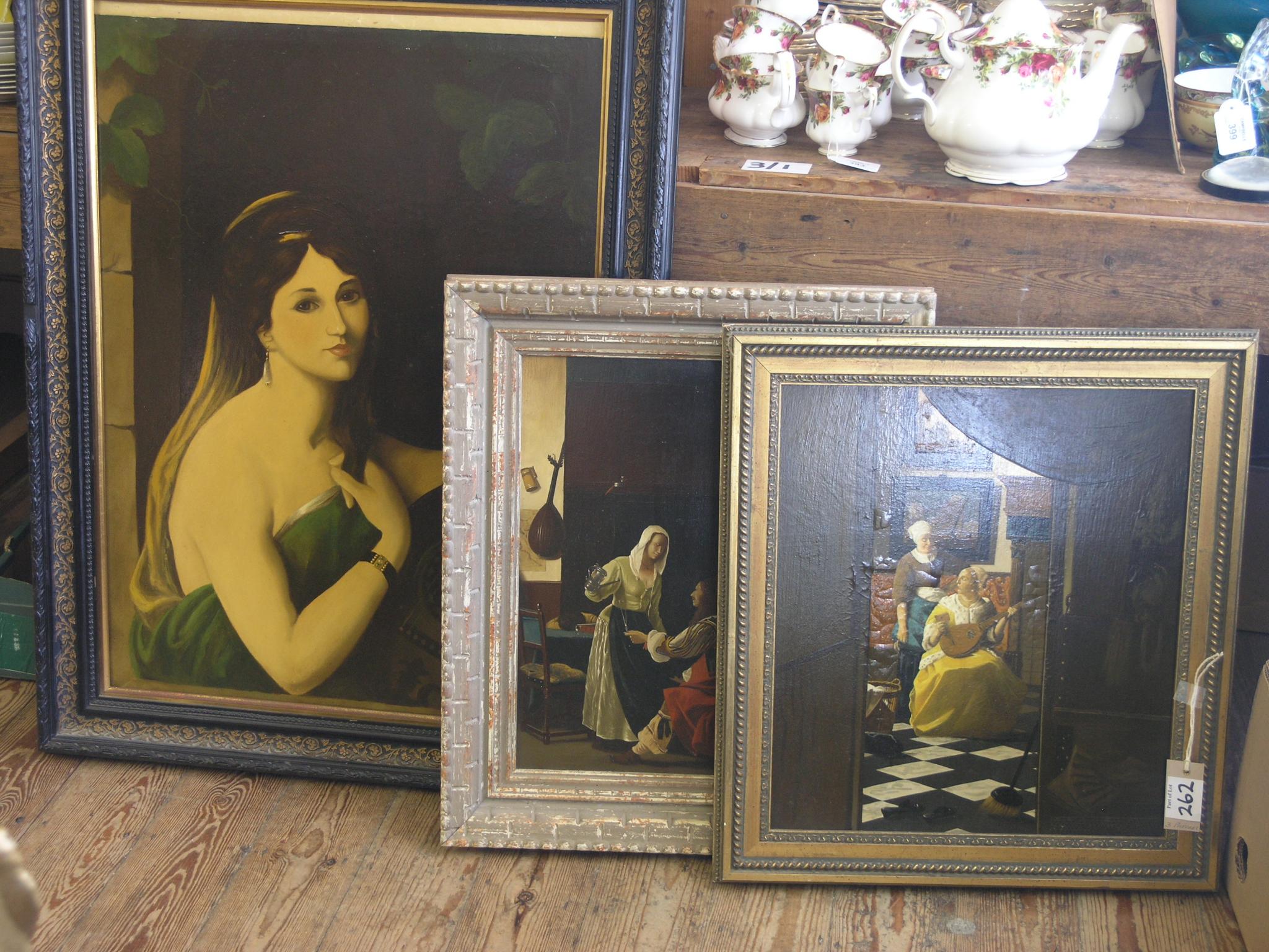 Appraisal: Two oils on board Flemish-style interiors x in together with