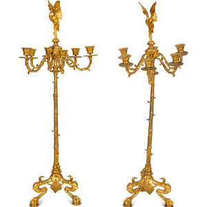 Appraisal: A Pair of Neoclassical Gilt Bronze Six-Light Candelabra th th