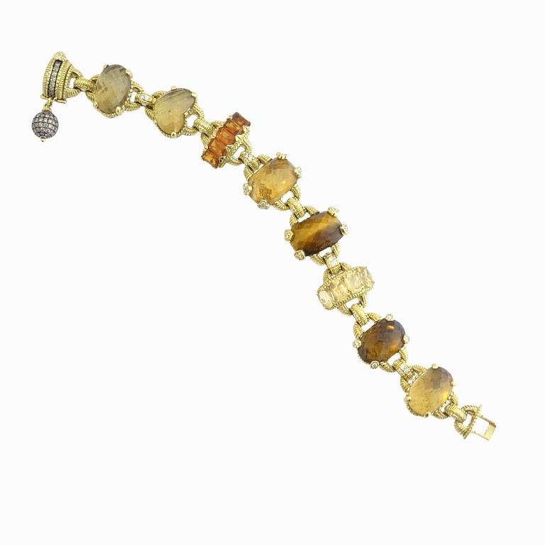 Appraisal: Judtih Ripka Diamond Tigers Eye Gems Bracelet Judtih Ripka Diamond