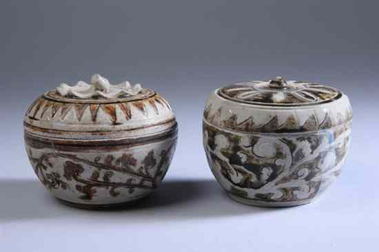 Appraisal: TWO SWANGKALOK IRONSTONE BOXES th century Foliate decoration - in