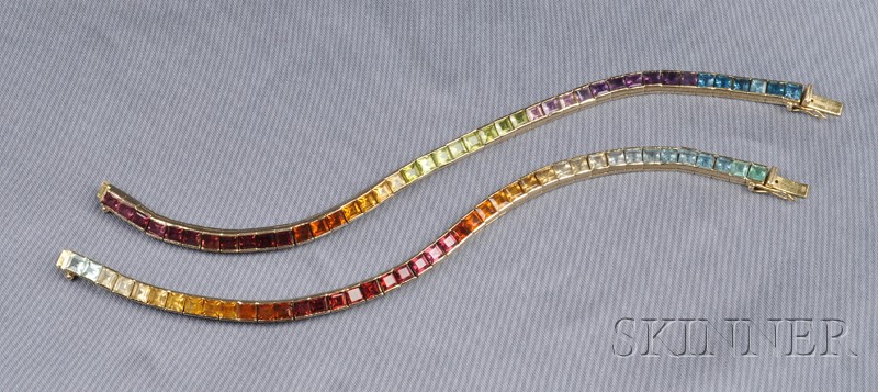 Appraisal: Pair of kt Gold and Multi-gem Bracelets set with step-cut