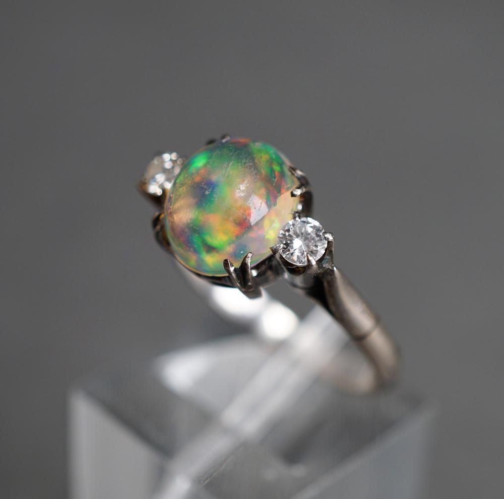 Appraisal: Tested -Karat White-Gold Jelly Opal and Diamond Ring dwt Size