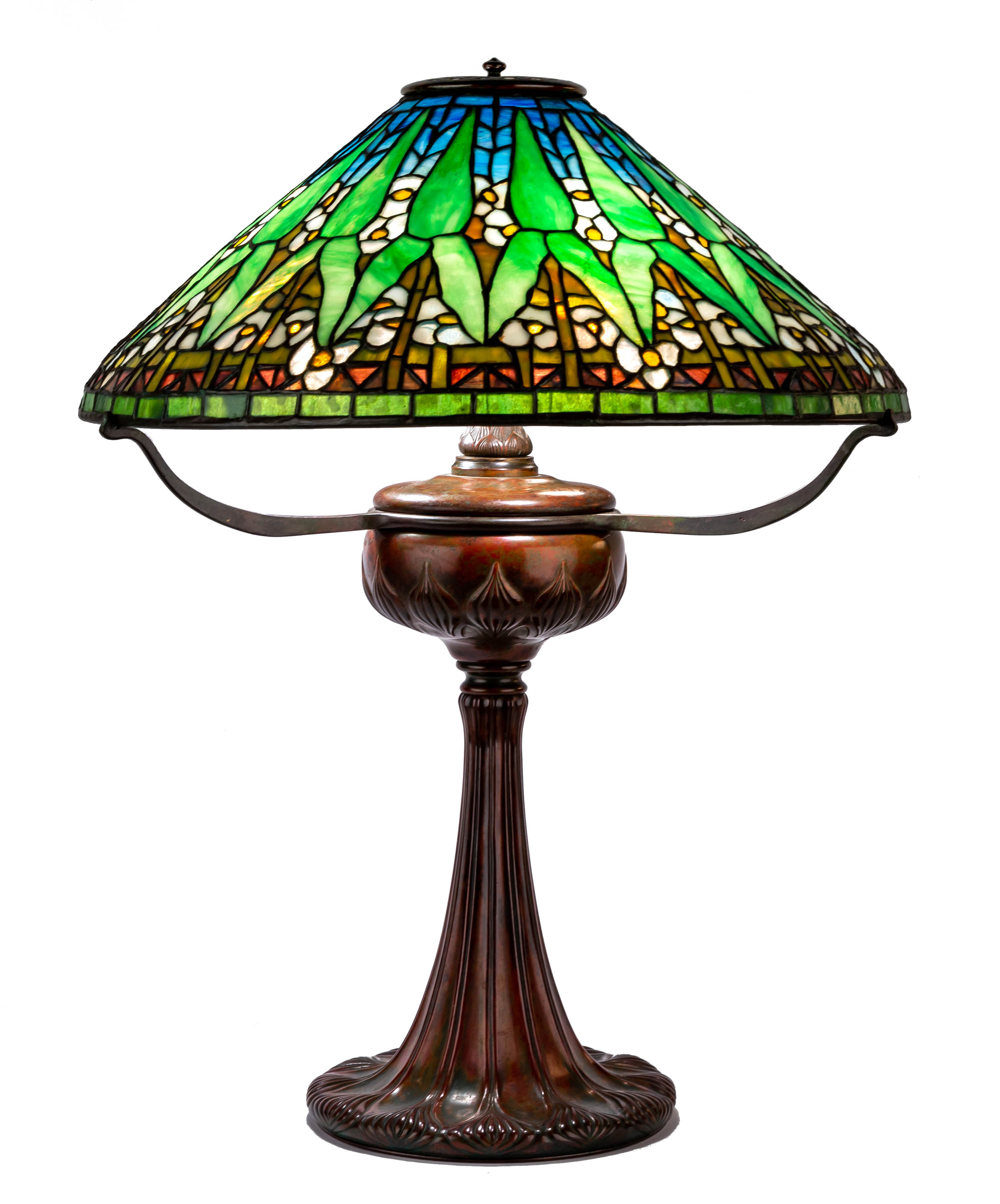 Appraisal: TIFFANY STUDIOS NEW YORK ARROWROOT LAMP leaded glass and patinaed