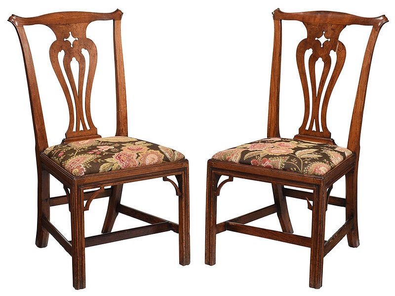 Appraisal: Pair George III Burlwood Side Chairs British th century fruitwood