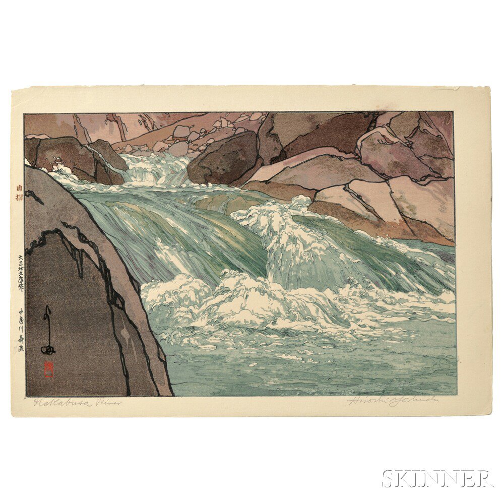 Appraisal: Hiroshi Yoshida - Rapids of the Nakabusa River Japan color