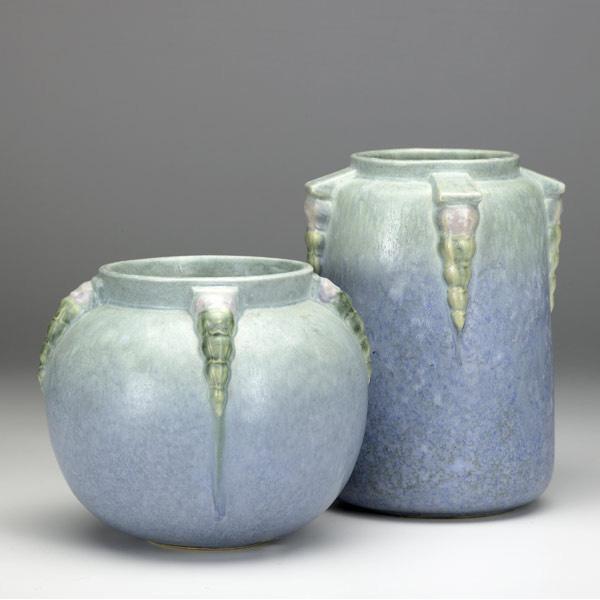 Appraisal: ROSEVILLE Blue Topeo two vases and opposing hairlines to rim