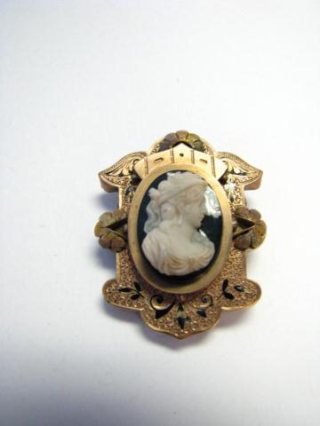 Appraisal: Antique Engraved Filigree Shell Cameo Bar Pin and antique enameled