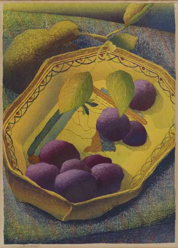 Appraisal: LUIGI RIST Fruit Dish Color wooduct on Japan paper x