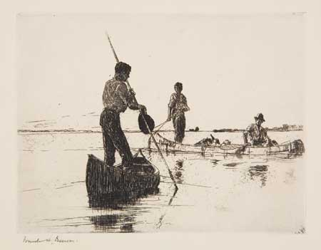 Appraisal: FRANK W BENSON Two Canoes Etching on cream laid paper