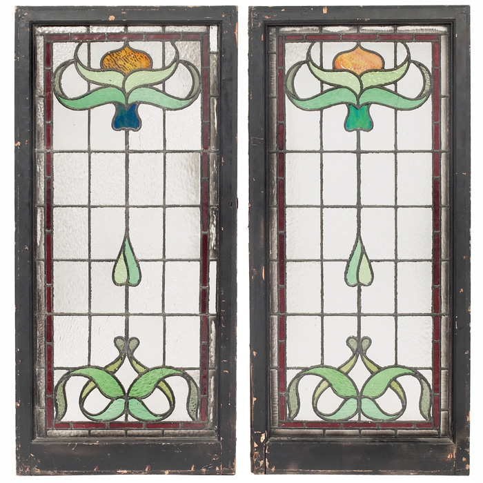 Appraisal: Arts Crafts windows pair leaded glass with a stylized floral