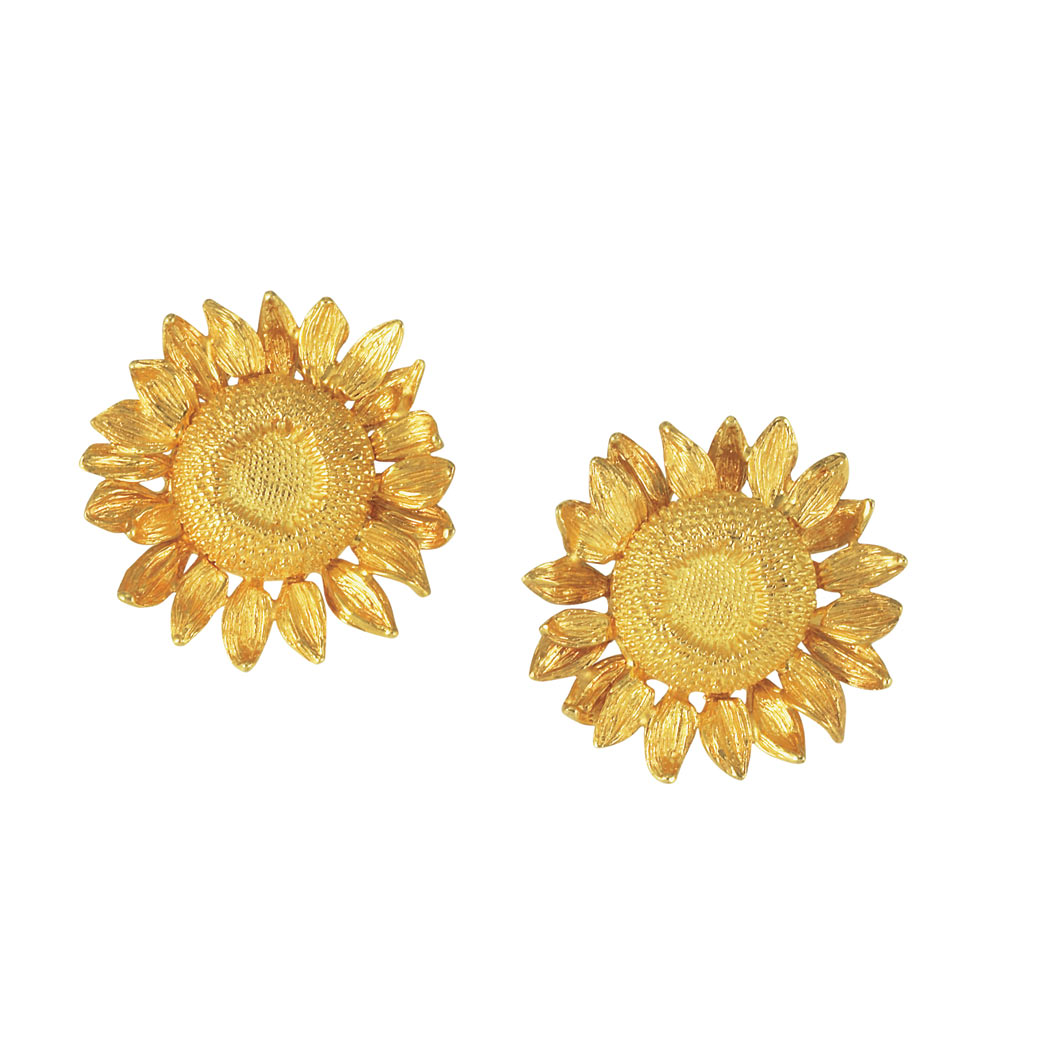 Appraisal: Pair of Gold Sunflower Earclips Asprey kt signed Asprey ap