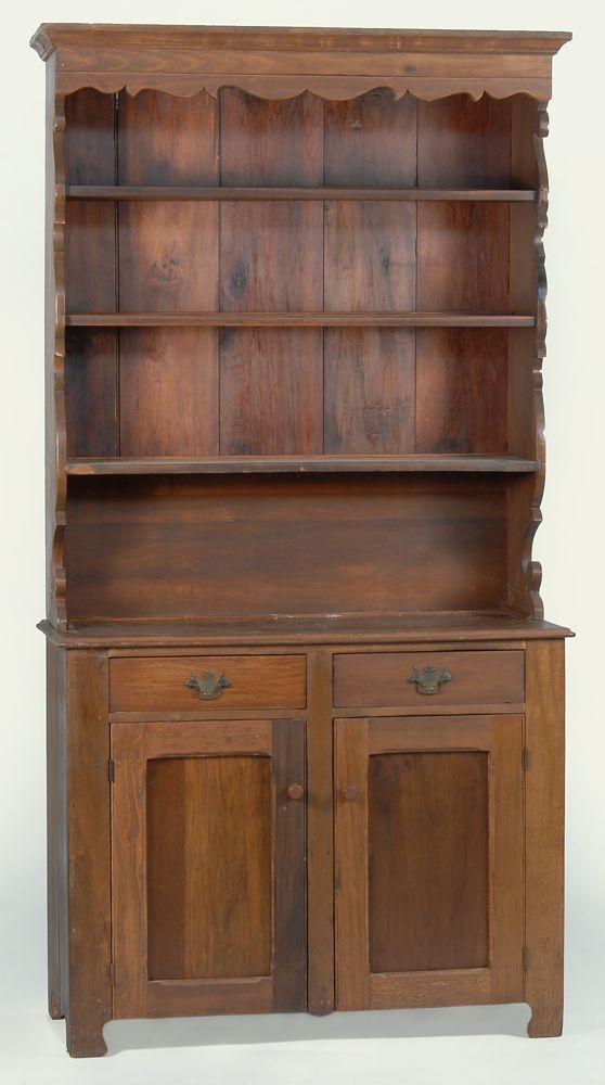 Appraisal: TWO-PART HUTCH CUPBOARD Second Half of the th CenturyIn pine