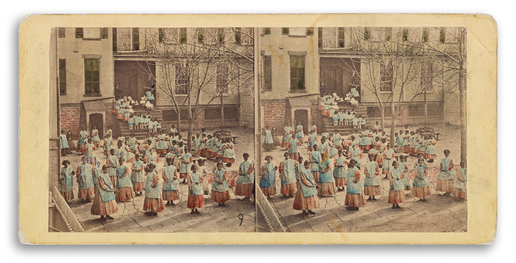 Appraisal: AFRICAN AMERICANA Hand-tinted stereo view of African American children at