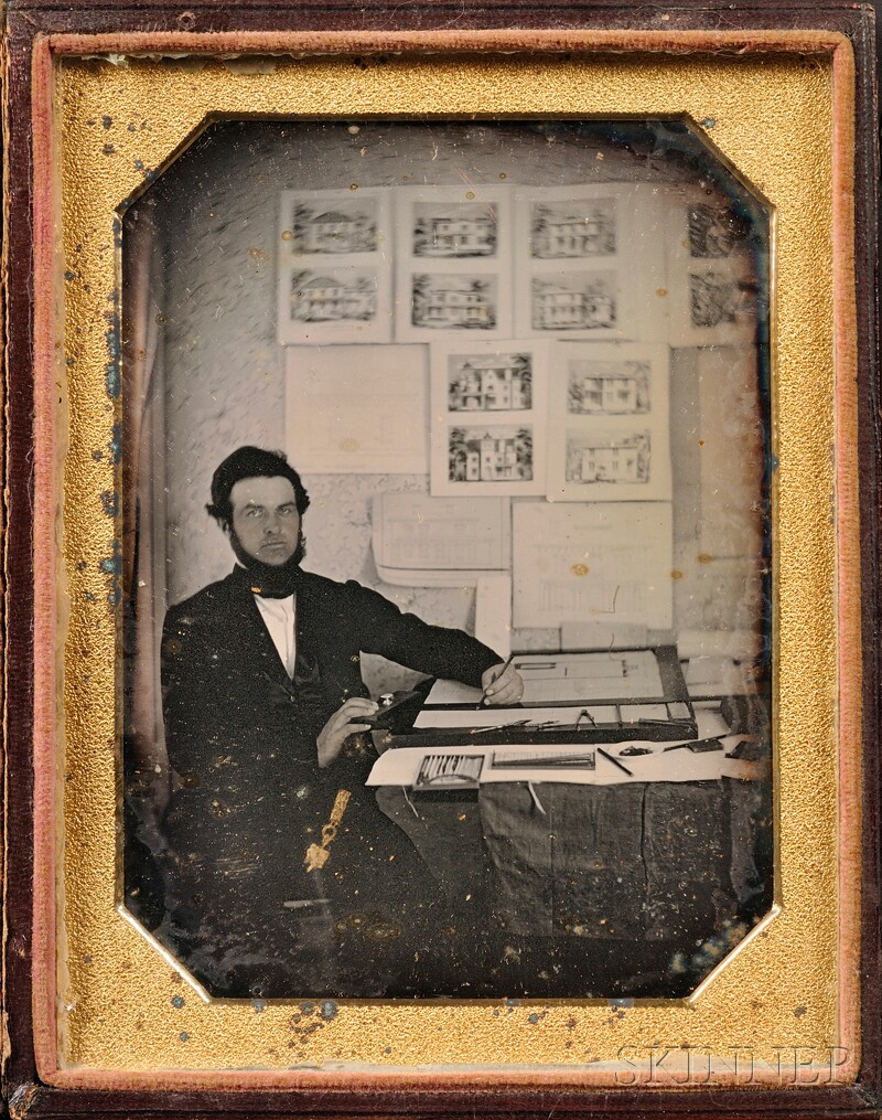 Appraisal: Half Plate Daguerreotype Portrait of an Architect at Work in