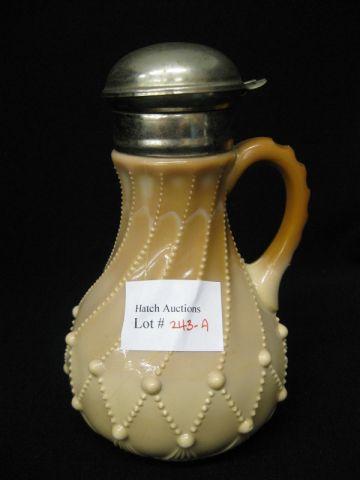 Appraisal: Greentown Chocolate Art Glass Syrup Pitcher scarce coral drapery excellent