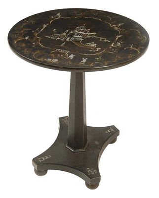 Appraisal: A Victorian papier-mache occasional table the circular tilt-top inlaid with