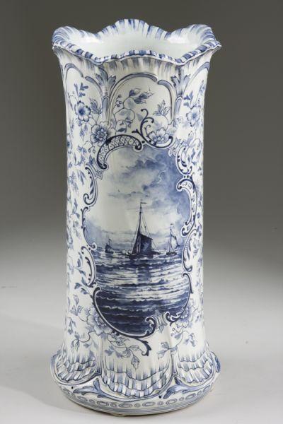 Appraisal: Royal Bonn Delft Porcelain Umbrella Stand two finely hand-painted scenes