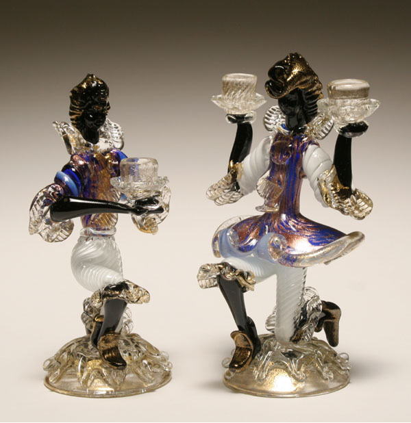 Appraisal: Venetian art glass blackamore figural candleholders one candelabrum and one