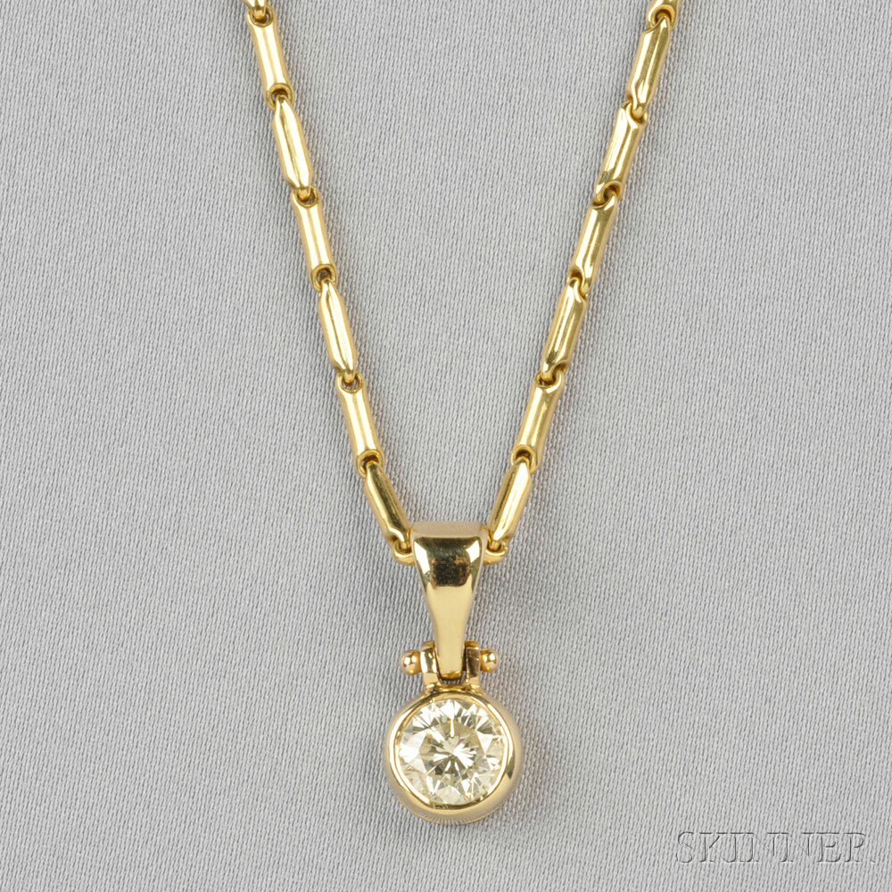 Appraisal: Diamond Solitaire Pendant bezel-set with a full-cut diamond weighing approx