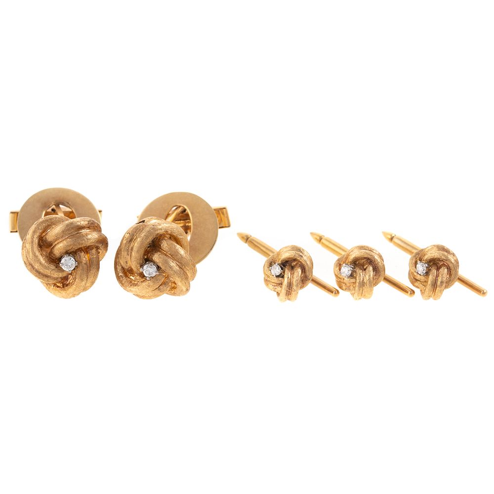 Appraisal: Diamond Knot Cufflinks Shirt Studs in K Pair of K