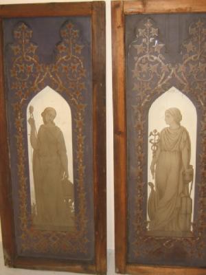 Appraisal: A PAIR OF VICTORIAN ETCHED GLASS WINDOWS inscribed Industry and