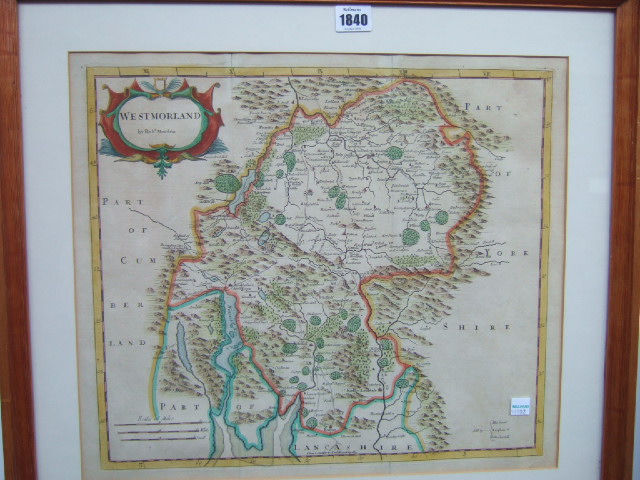 Appraisal: Robert Morden Map of Westmorland engraving with hand colouring cm