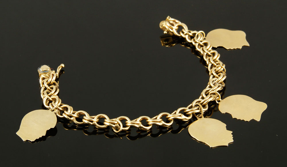 Appraisal: - K Gold Charm Bracelet K yellow gold charm bracelet