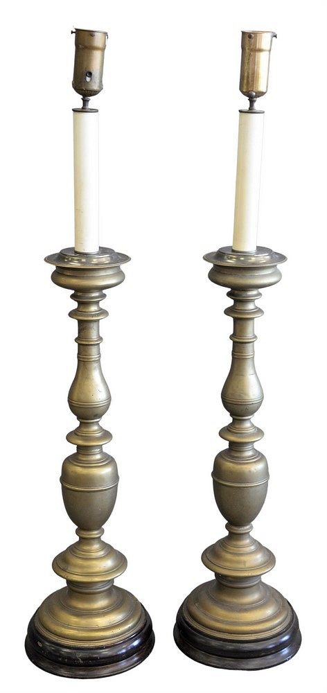 Appraisal: Pair of Large Brass Candlestick Floor Lamps height inches Pair