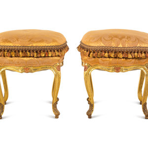 Appraisal: A Pair of Louis XV Giltwood Tabourets th Century and