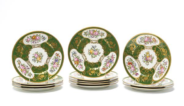 Appraisal: Ten French S vres style porcelain plates second quarter th