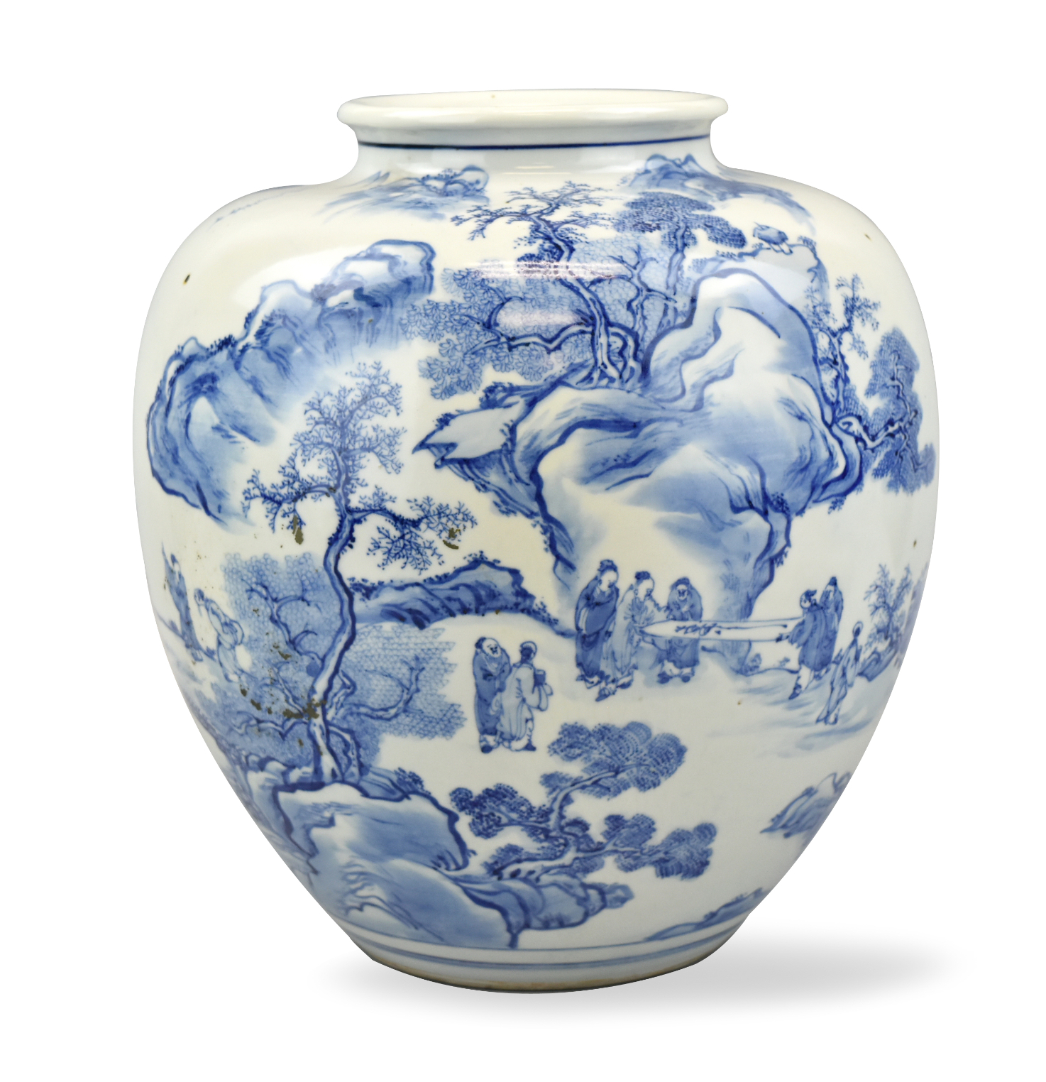 Appraisal: A large Japanese th C blue white jar with landscape