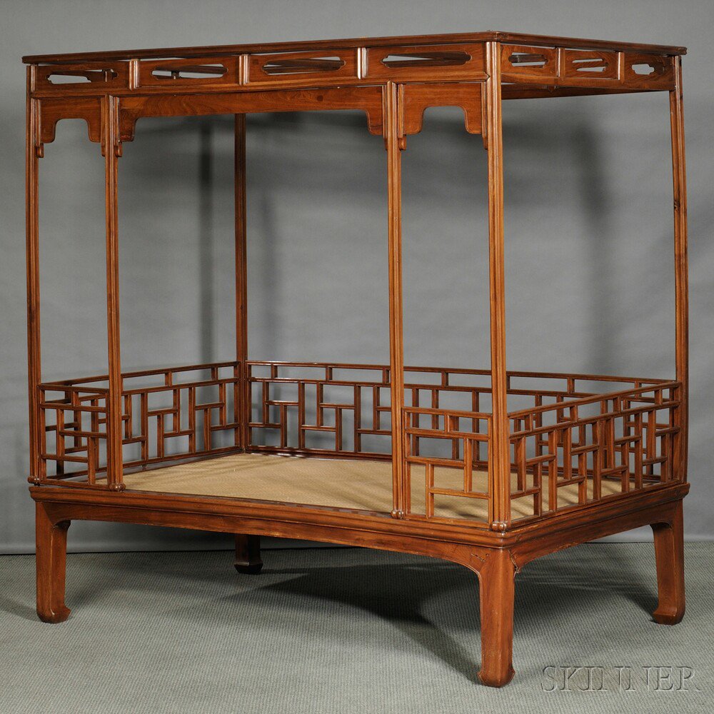 Appraisal: Six-post Tester Bed China rattan mat hardwood frame and lattice