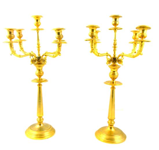 Appraisal: Pair of th C gilt metal candelabras with removable five-light