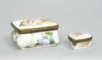 Appraisal: Two Hand Painted Enamel Boxes Lot include a square box