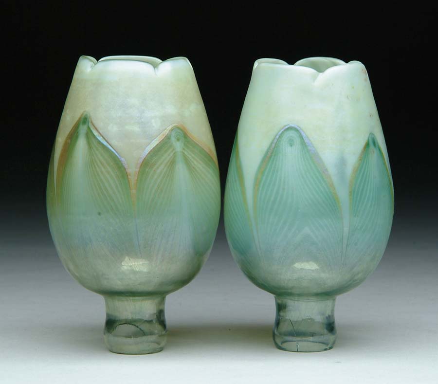 Appraisal: TWO TIFFANY ART GLASS SHADES Iridescent green and white pulled