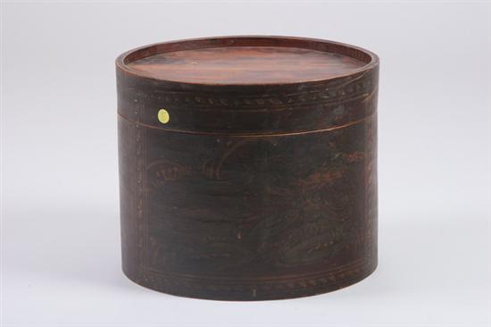 Appraisal: A CHINESE WOOD HAT BOX Floral decoration - in diam