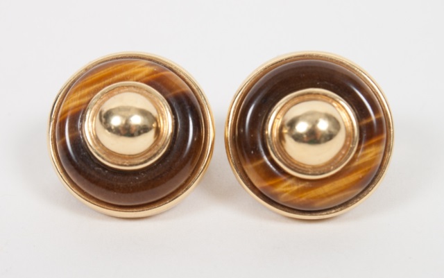 Appraisal: Pair of Tiffany K gold and tiger eye earrings cm