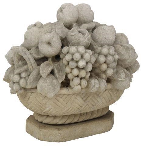 Appraisal: Cast stone garden ornament basket filled with fruit small losses