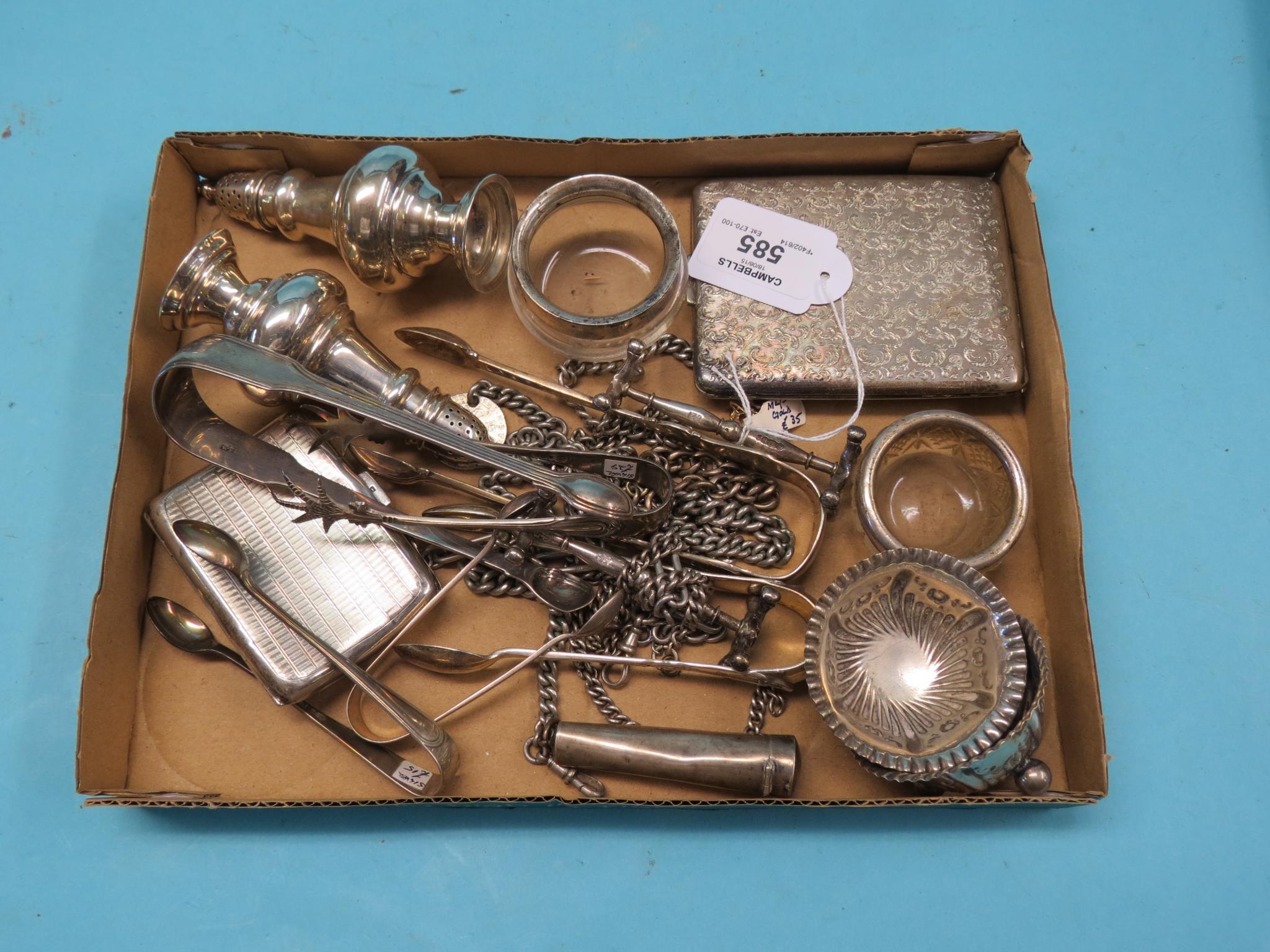 Appraisal: Small silver six pairs of sugar tongs cigarette case pair