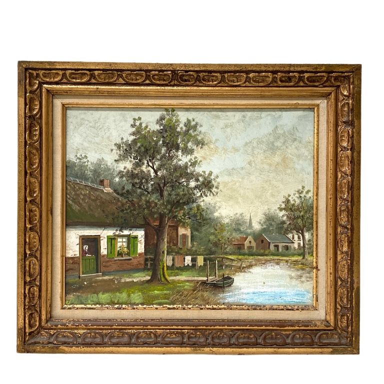 Appraisal: Artist Unknown Cottage House Artist Unknown Cottage House Oil On