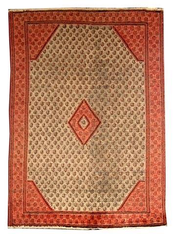 Appraisal: A HAMADAN PALE BROWN GROUND RUG having a central diamond