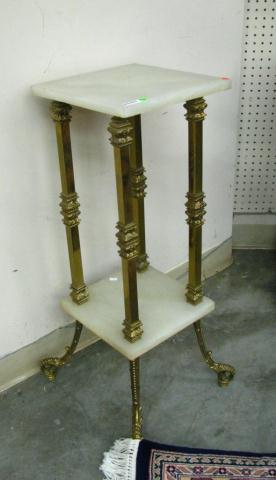 Appraisal: Vintage Brass Plant Stand '' high with two Alabaster shelves