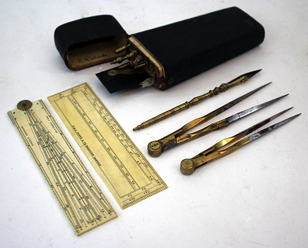 Appraisal: A TH CENTURY SHAGREEN CASED BRASS DRAWING SET by W