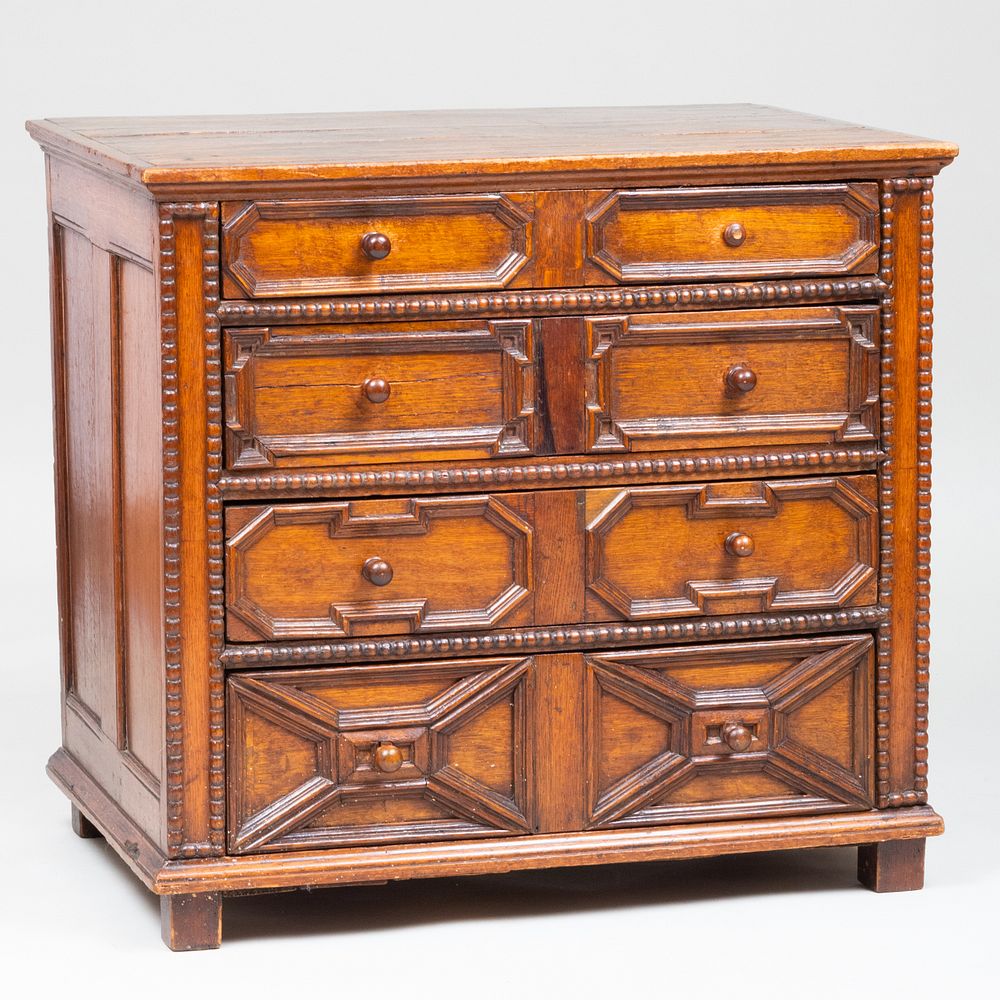 Appraisal: William and Mary Joined Oak Chest of Drawers Fitted with