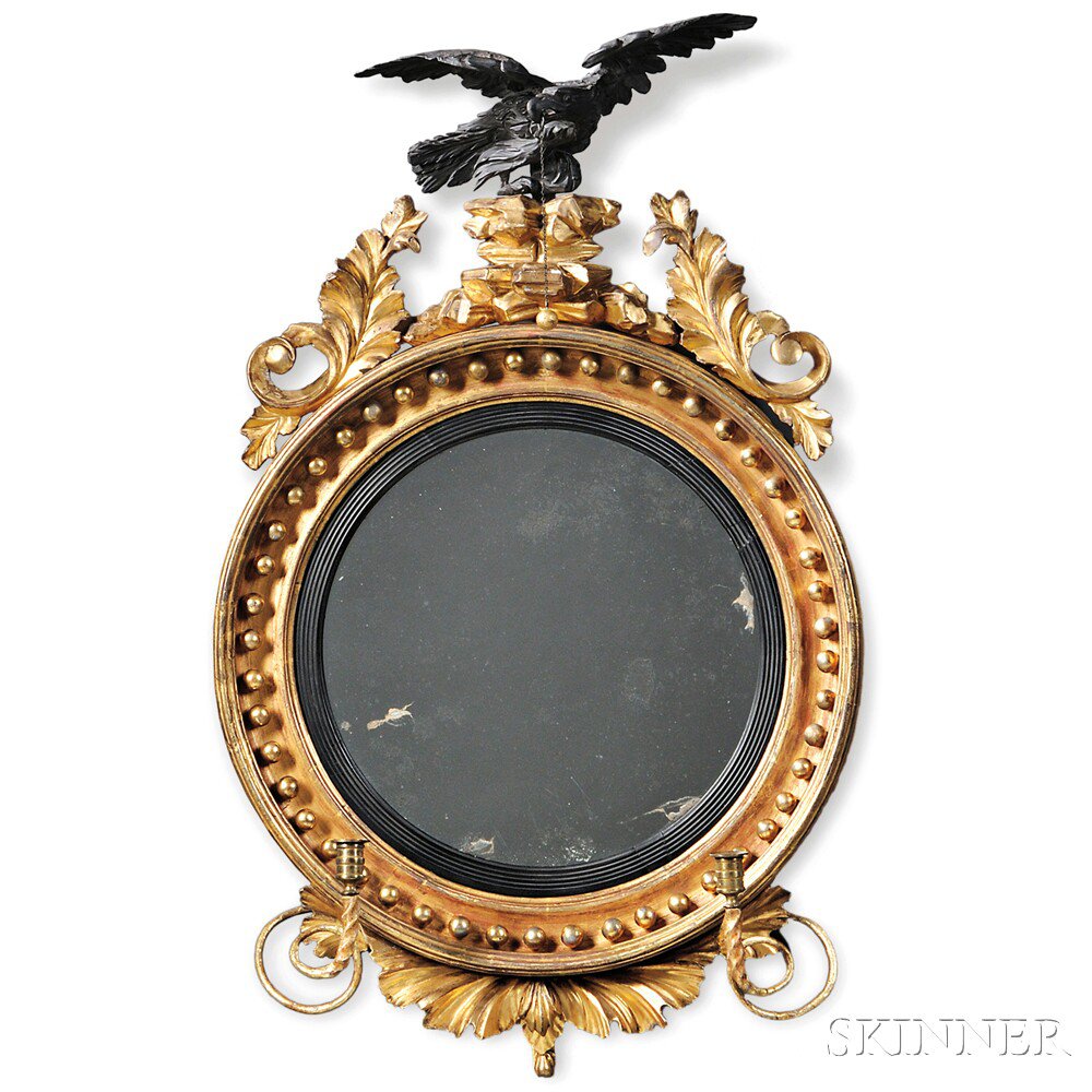 Appraisal: Regency Giltwood and Part-ebonized Girandole Mirror early th century with