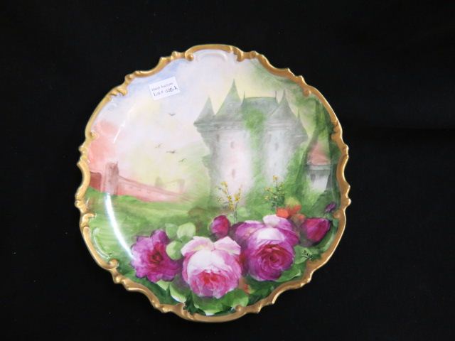 Appraisal: Imperial French Porcelain Charger handpainted castle floral design gold trim