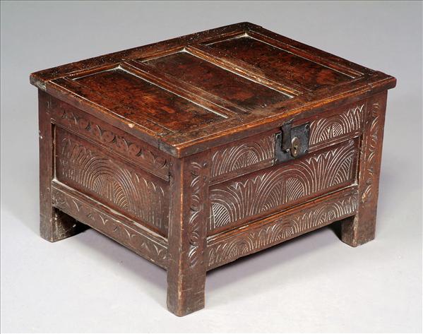 Appraisal: A Charles II oak coffer circa of small proportions the