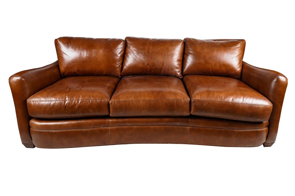 Appraisal: CENTURY FURNITURE COMPANY LEATHER SOFAwith manufacturer's tags covered in brown