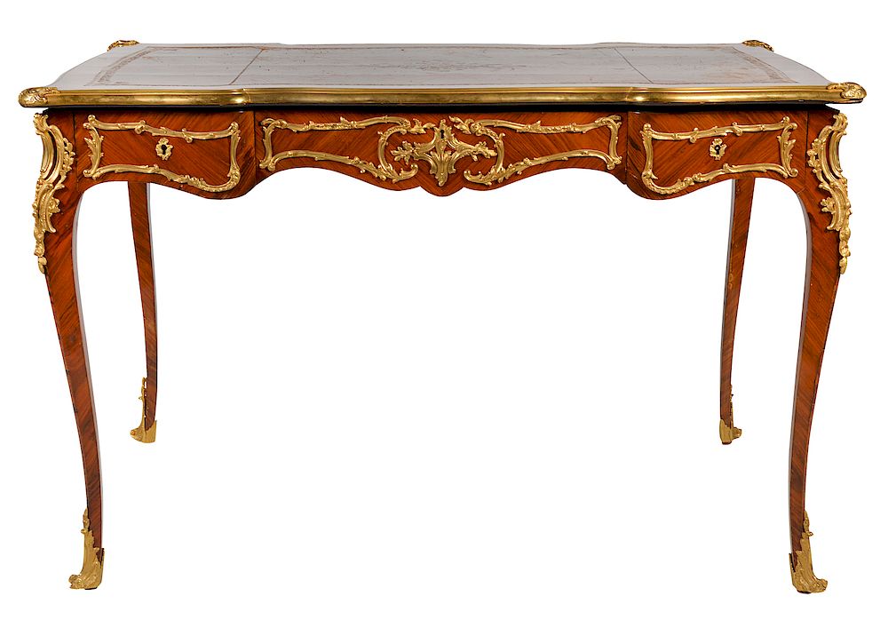 Appraisal: French Bureau Plat Writing Desk with Bronze Mounts Bronze mounted