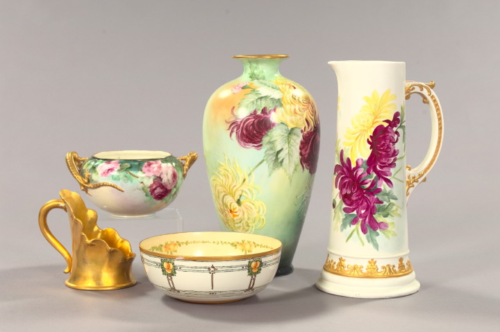 Appraisal: Five-Piece Collection of Hand-Painted American Belleek Porcelain comprised of a